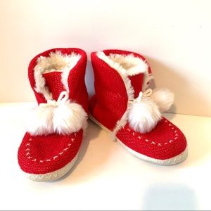 TARGET Metallic Red Fuzzy Pom-Pom Slippers—SZ. 7-8